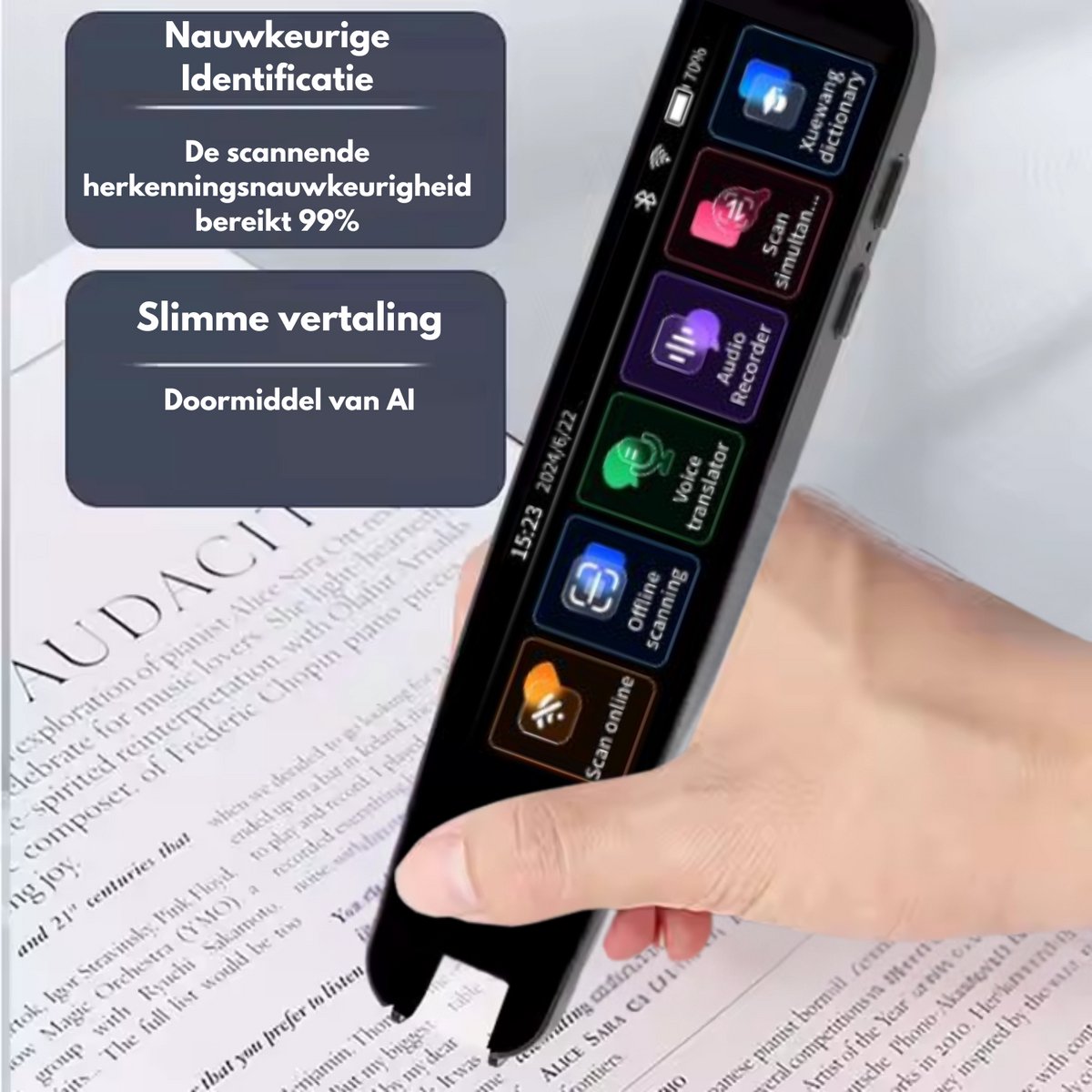 Afbeelding 3 van PureVolt. Ai Vertaalpen - Zwart - Vertaal Apparaat - Vertaalcomputer - Draagbare Vertaler Met Scherm - Ai Vertaal Apparaat - Smart Scanner Translator - Vertaal Pen - Gesproken vertaling - 142 Talen - Vertaal Scanner - Foto Vertaling - Woordenboekpen
