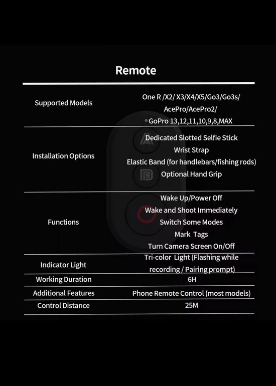 Télécommande X5 X4 X3 Télécommande Sans Fil Insta360 X5 - Portée 50 M - Compacte Et Léger - Caméra Action Accessoire Insta360 X5