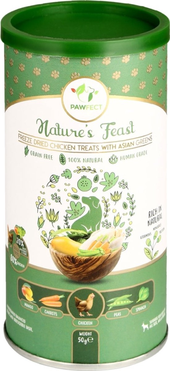 Pawfect Freeze Dried hondensnack Kip en Asian Green 50 gr.