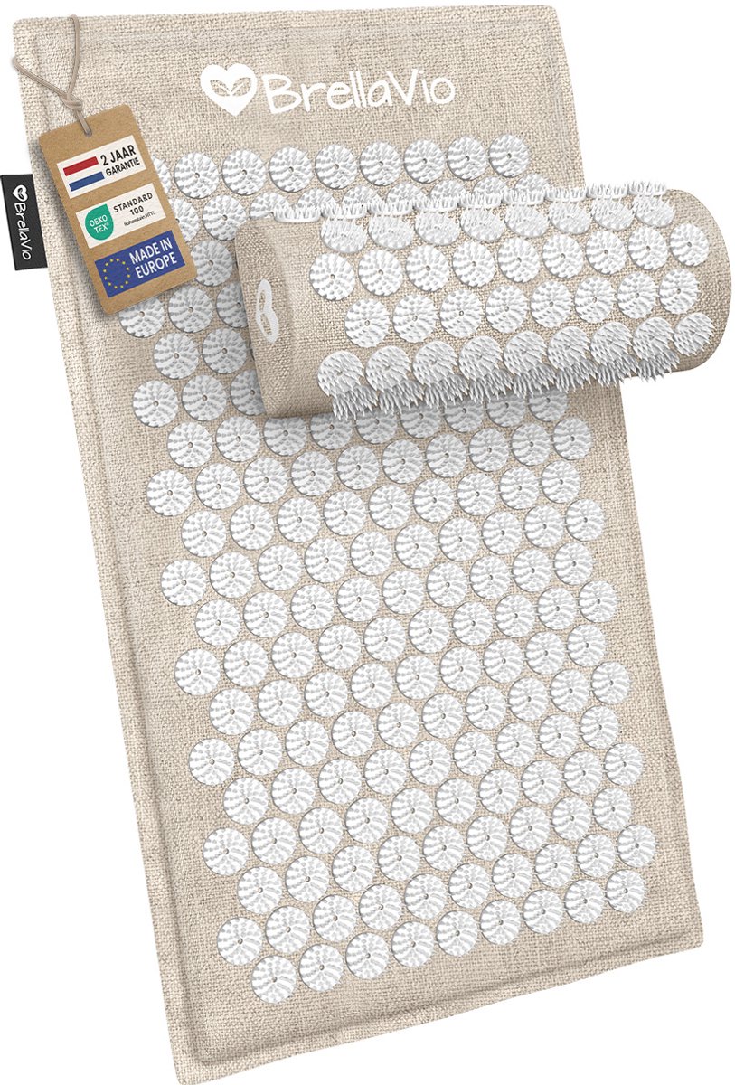 Goedkoopste BrellaVio Eco Spijkermat Set met Spijkerkussen - Kokosvezel Vulling - 74x44 cm - Acupressuur Mat - Spijkerbed - Acupunctuur Kussen - Shakti Massage