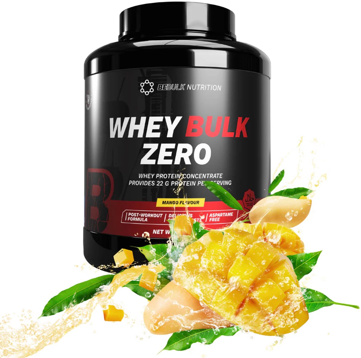 BeBulk Nutrition - Whey Bulk Zero - Protein Poeder - Aspartaamvrij - Palmolievrij - 22g eiwit per portie (2000g, Mango)