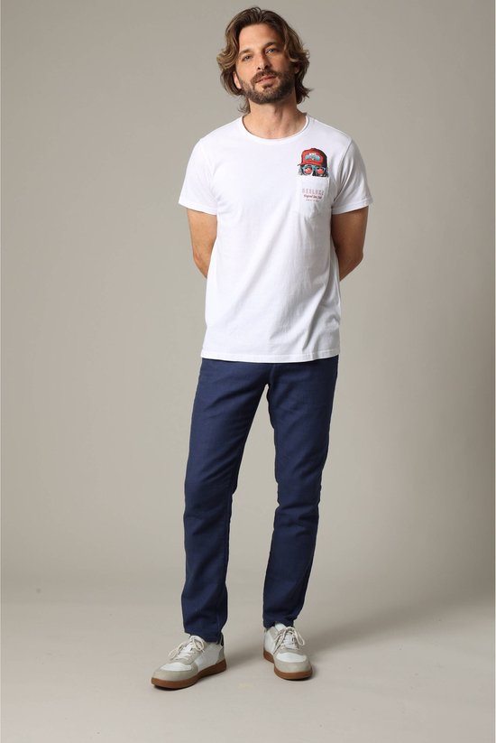 Remxi linnen herenoverhemd, zomers t-shirt van eenvoudig katoen met knoopsluiting en korte mouwen, Blauw, S