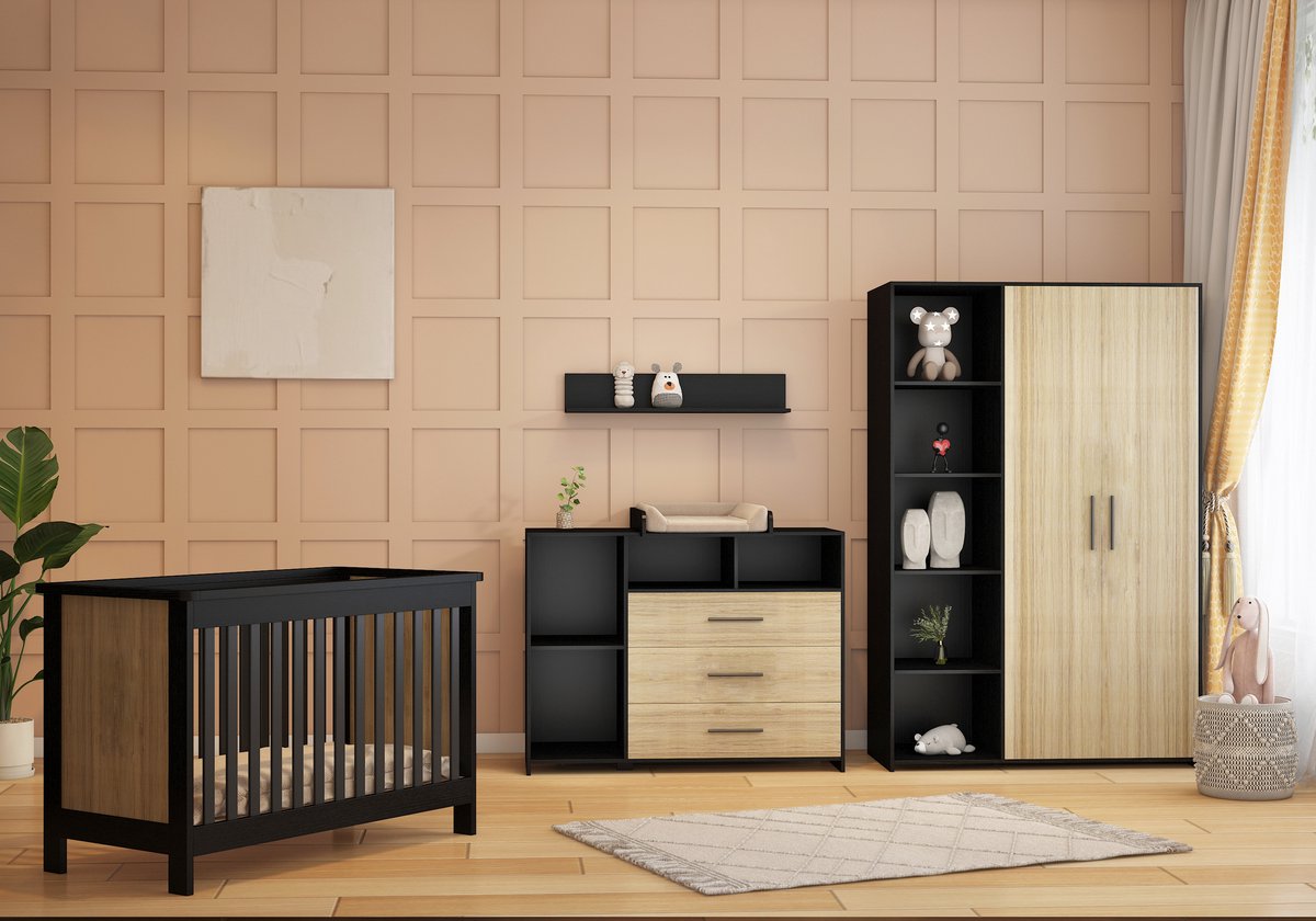 Cabino Reno Babykamer 3-Delig Zwart Eiken