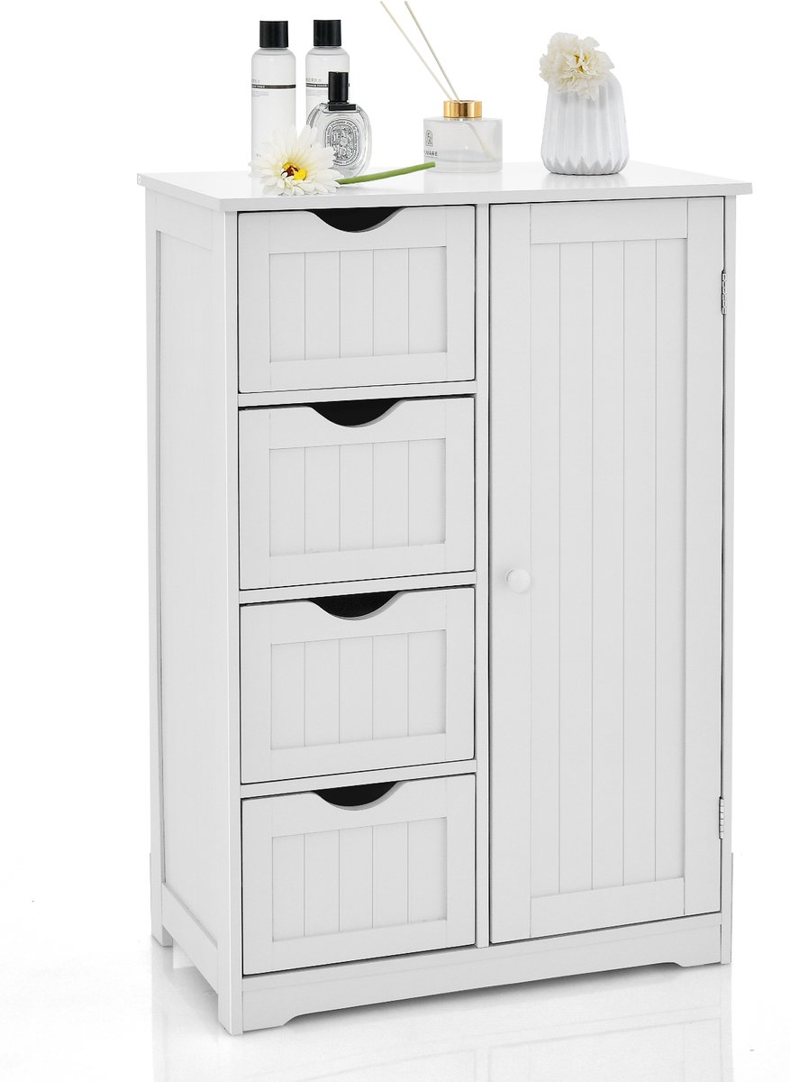 COSTWAY Badkamerkast met 4 laden en 1 deur, badkamerkast met verstelbare plank, magnetisch