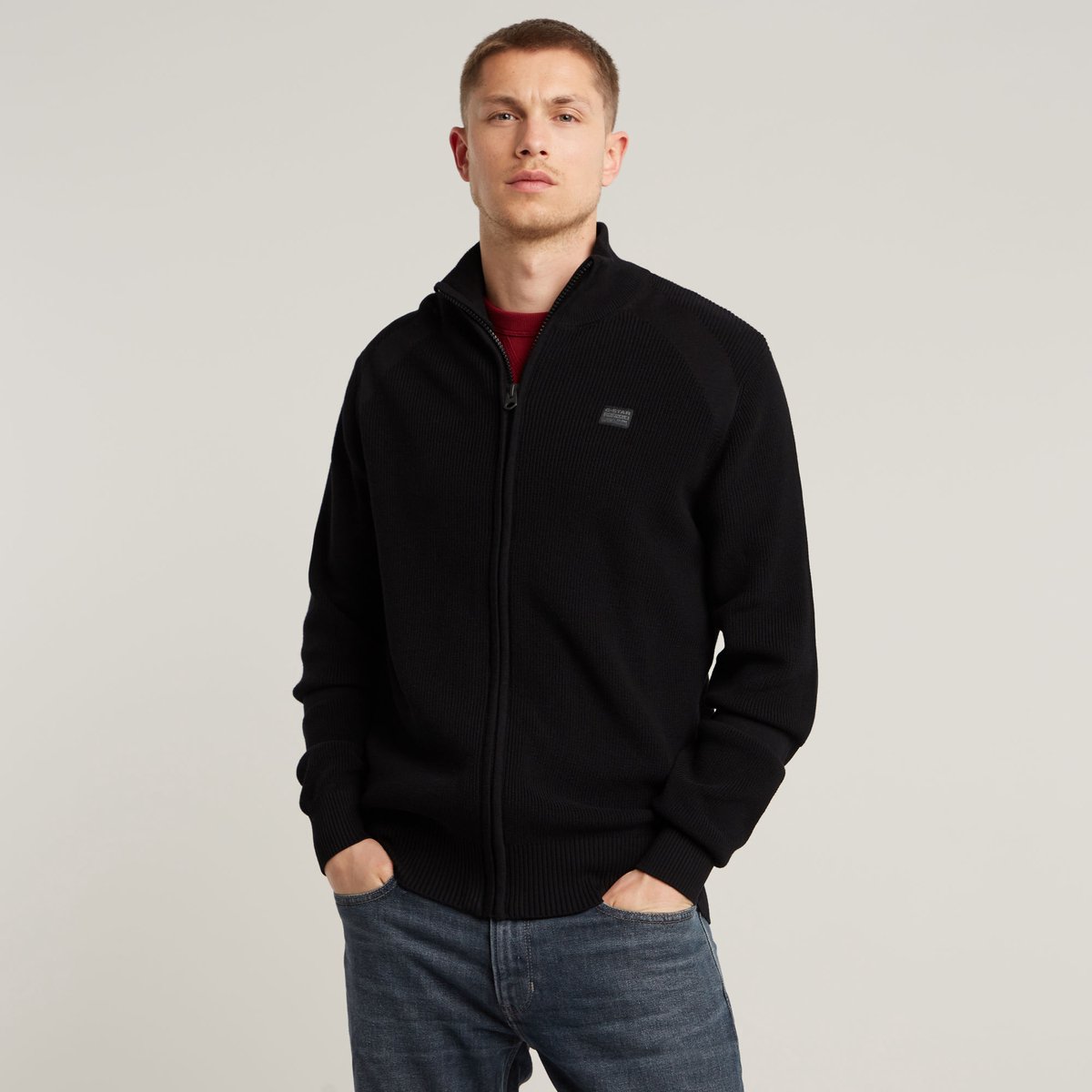 G-Star Detailed zip thru knit Heren Truien Zwart