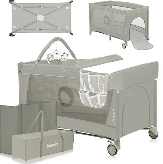 Lionelo Flower Campingbedje - 2in1 - Meegroeibed - Co-sleeper - LockGuard - draagtas - Reisbedje/Box - Praktische Zij-Ingang met Ritssluiting - Hoogwaardige Schuimmatras - Snel Opvouwsysteem - Multifunctionele Box en Reiswieg