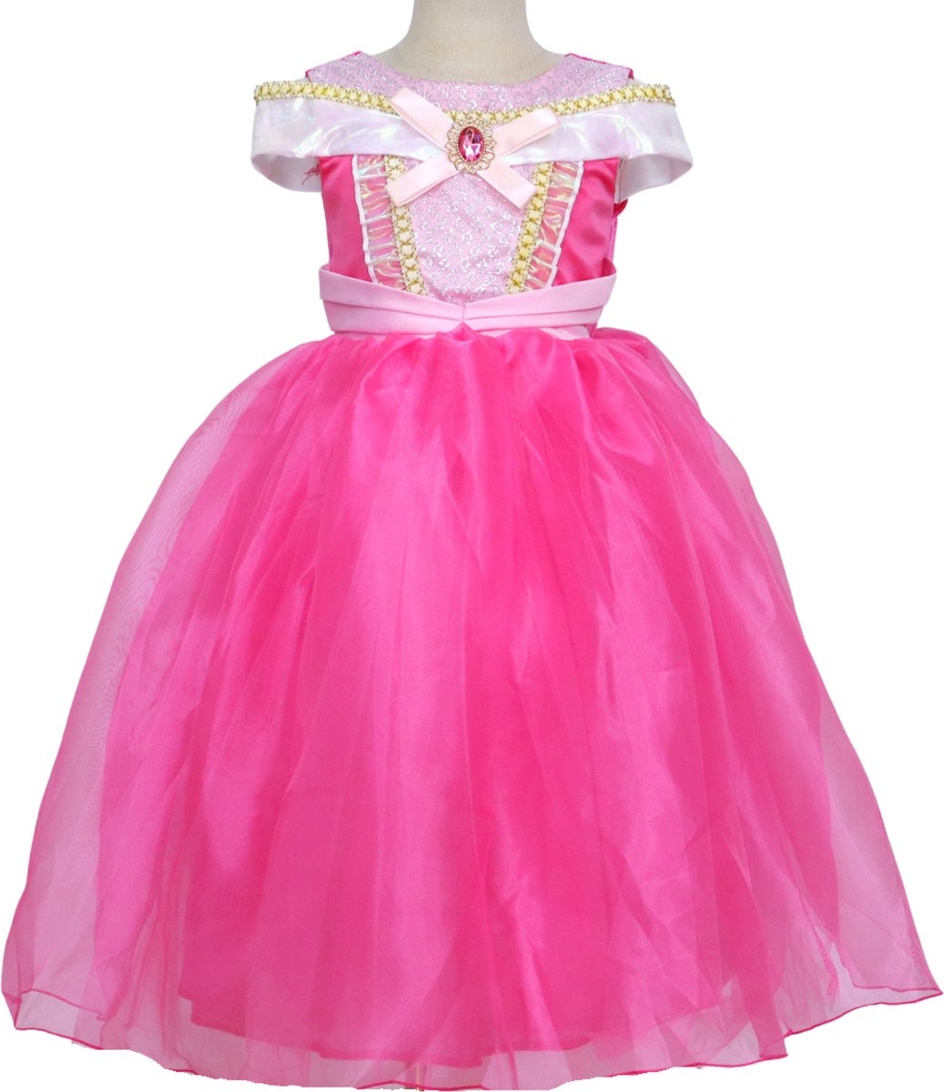 Joya Kids® Roze verkleedjurk korte Mouw | Zomerse Roze Prinsessenjurk | verkleedkleding Meisje | Hard roze Jurk + kroontje & Staf & Sieraden | Cadeau meisje — afbeelding 14
