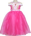 Roze prinsessenjurk met korte mouwen, off-shoulder kraag en tule rok.