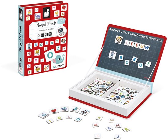 Janod Magnetibook - Alfabet Nederlandstalig - Magneetboek Speelset Inclusief 116 Alfabetmagneten En 26 Geïllustreerde Magneten - Geschikt vanaf 3 Jaar