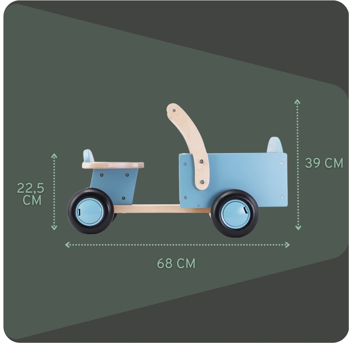 Bandits & Angels Bakfiets Loopfiets Hout Little Rider Retro Blue vanaf 1 jaar - Voor Jongens - Ride-On Houten Bakfiets - Houten Loop Fiets Blauw - Geluidsarme Wielen - Kraamcadeau — afbeelding 4