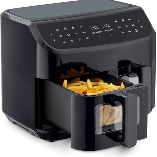 Zylo® Dubbele Airfryer - Heteluchtfriteuse - Duo Airfryer - 8,7 L - 41x40x33cm - Zwart
