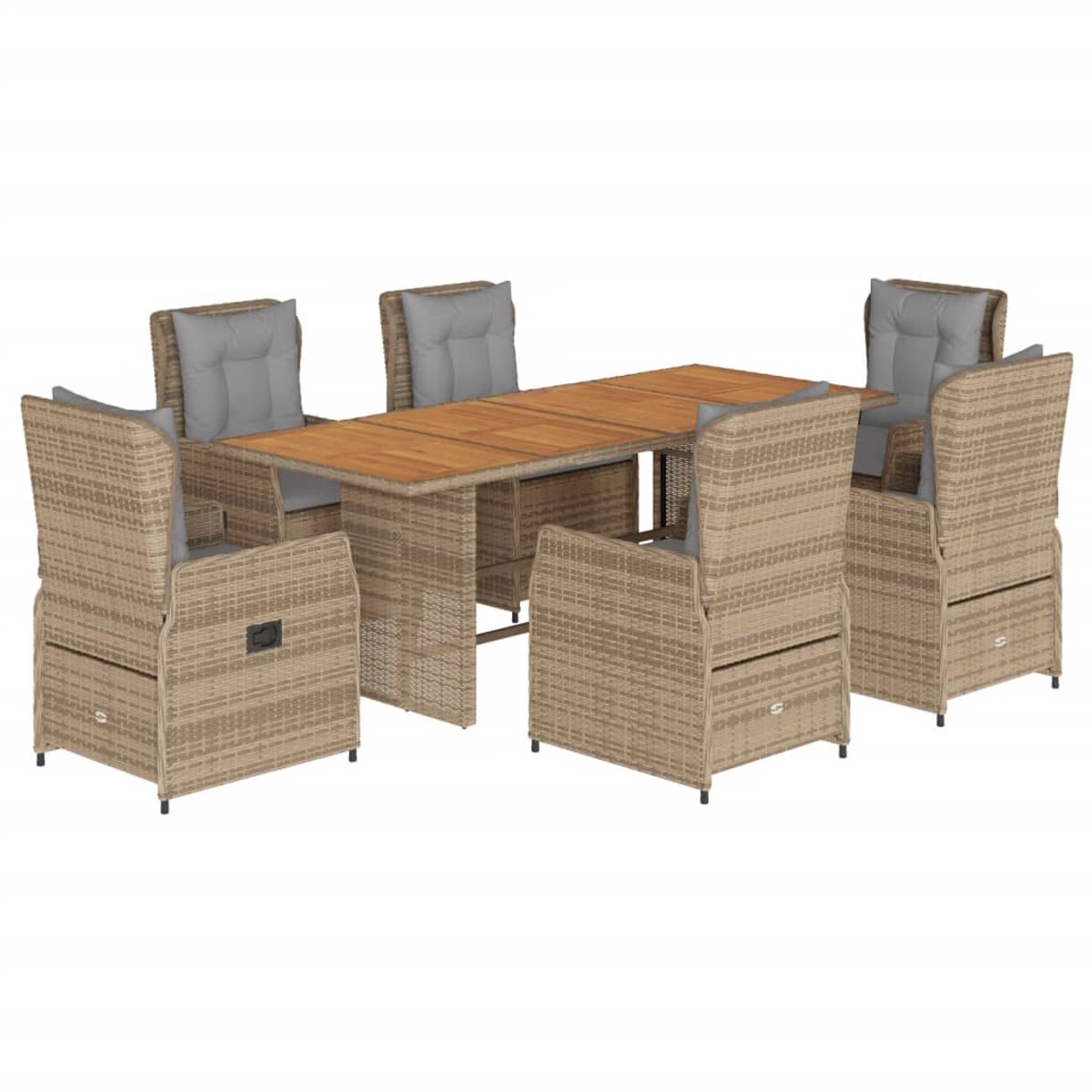 The Living Store 7-delige Tuinset met kussens poly rattan beige - Tuinmeubel - Tuinset - Lounge Set - Buitendiner - Ratten Meubel
