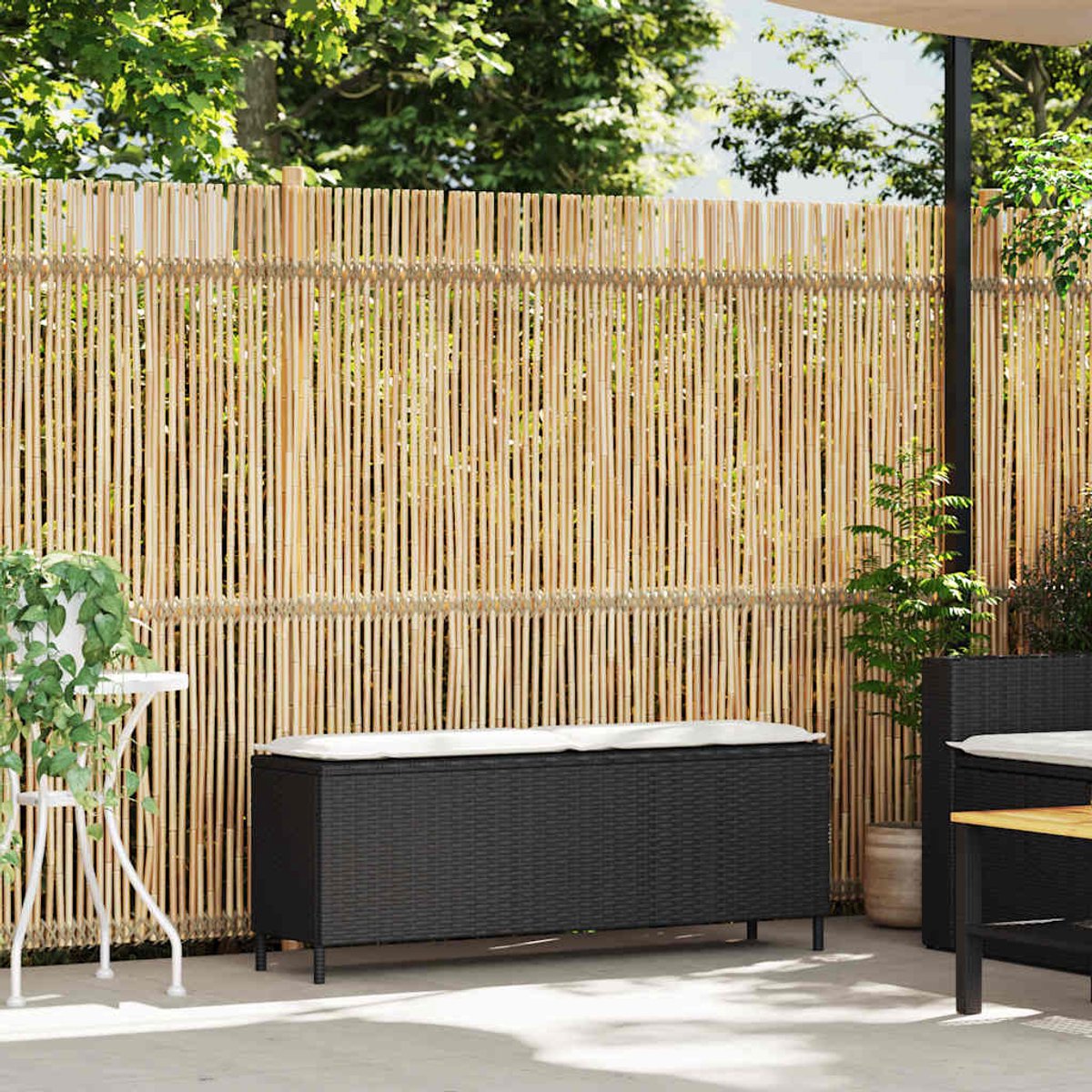 vidaXL Tuinbank met kussen 110x30x40,5 cm poly rattan zwart - Tuinbank - Tuinbanken - Tuinmeubel - Buitenbank