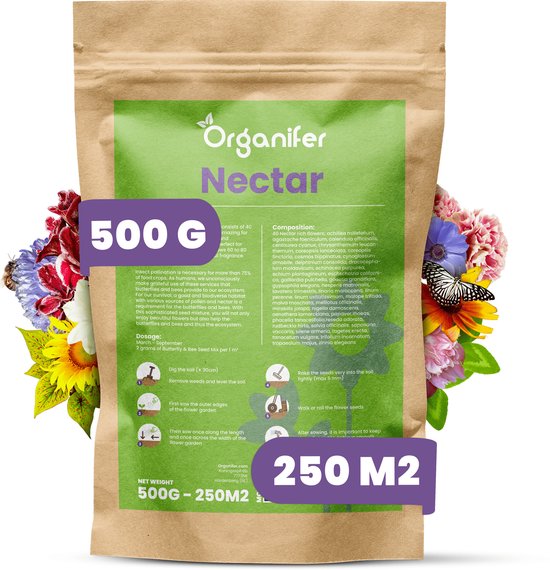 Vlinderbloemen en Bijenmengsel - 40 soorten (500g, 250m2) - Veldbloemen - Bloemenzaad Vlinders - Bloemen - Bloemzaden - Bloemenzaad Voor Bijen - Veldbloemen Zaad - Vlinderbloemen - Nectar - Organifer