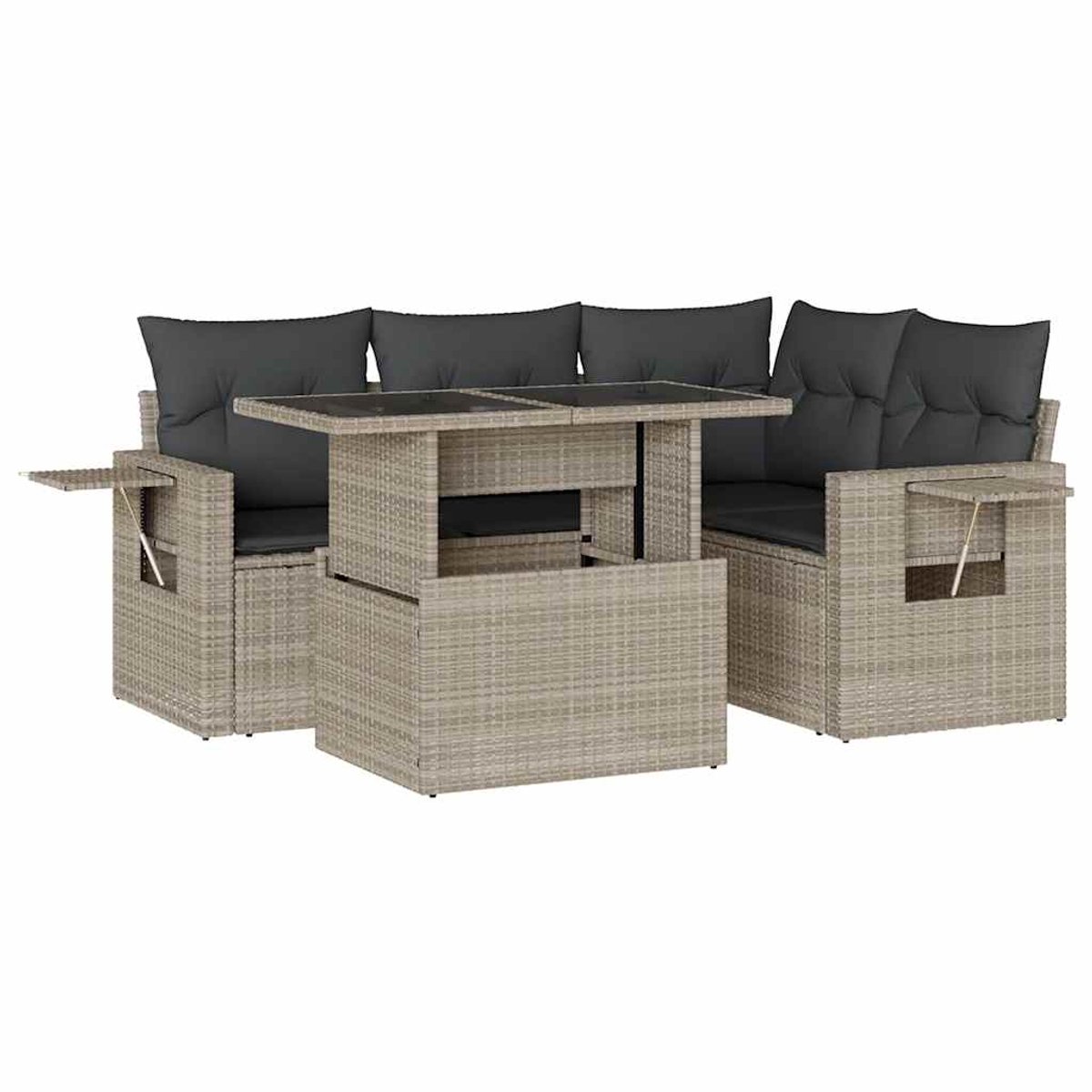 The Living Store 5-delige Loungeset met kussens poly rattan lichtgrijs - Loungebank - Lounge Set - Buitendecoratie - Tuinmeubelen - Tuinlounge