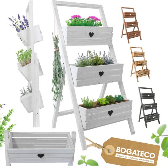 BOGATECO lot de 3 pots de fleurs sur pied 110cm | Set de 3 pots de fleurs, jardinières 40x18cm | Pot de fleurs en bois pour tomates et fleurs, jardinière pour balcon de jardin