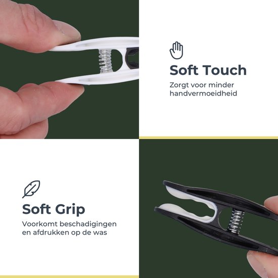 Collage van vier close-ups: twee met witte knijpers, twee met zwarte knijpers.