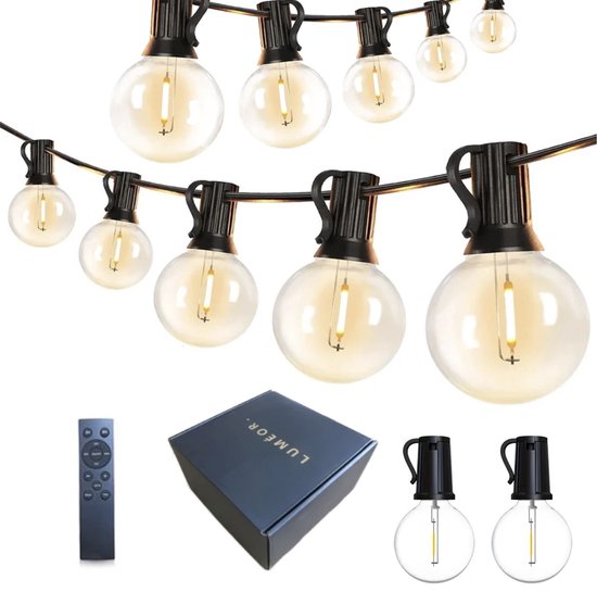 Luméor 15M LED Lichtsnoer | 30 lampen + 2 GRATIS | Waterdicht IP44 | Energiezuinig & Weerbestendig | Prikkabel | Tuinverlichting | Sfeerverlichting | Kerstverlichting | Voor buiten en binnen