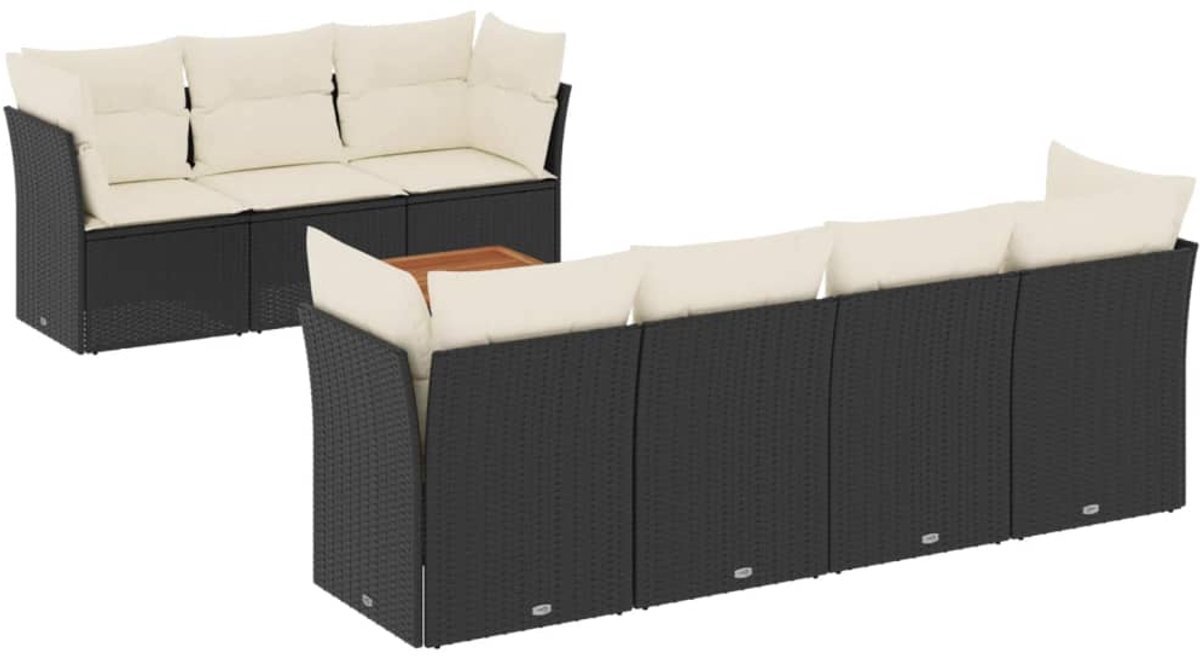 Zwarte poly rattan loungeset met kussens voor buiten - Tuinmeubilair.