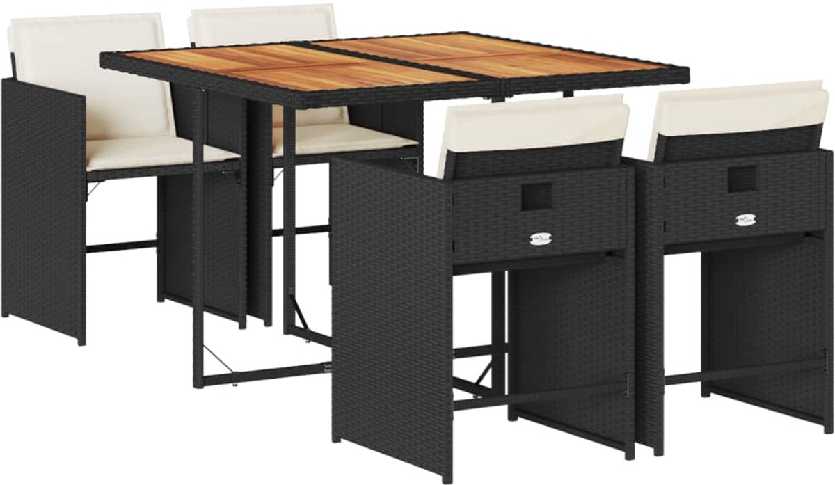 The Living Store 5-delige Tuinset met kussens poly rattan zwart - Tuinstoel - Buitendecoratie - Lounge Set - Patio Furniture - Outdoor Dining Set