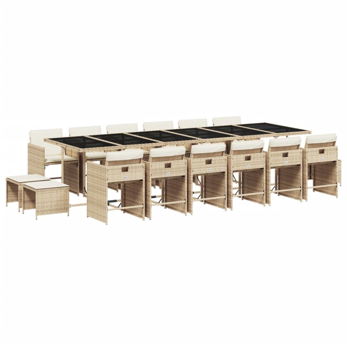Tuinset met beige poly rattan kussens en 17-delige set.
