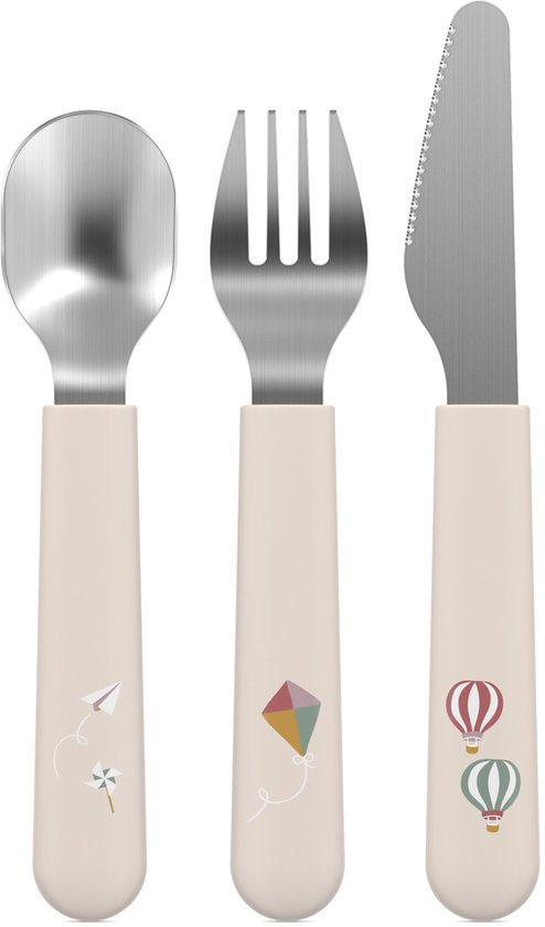 Couverts pour enfants Mepal Mio - 3 pièces, fourchette, couteau et cuillère - Acier inoxydable - Vaisselle pour enfants - Sunshine & Rainbow