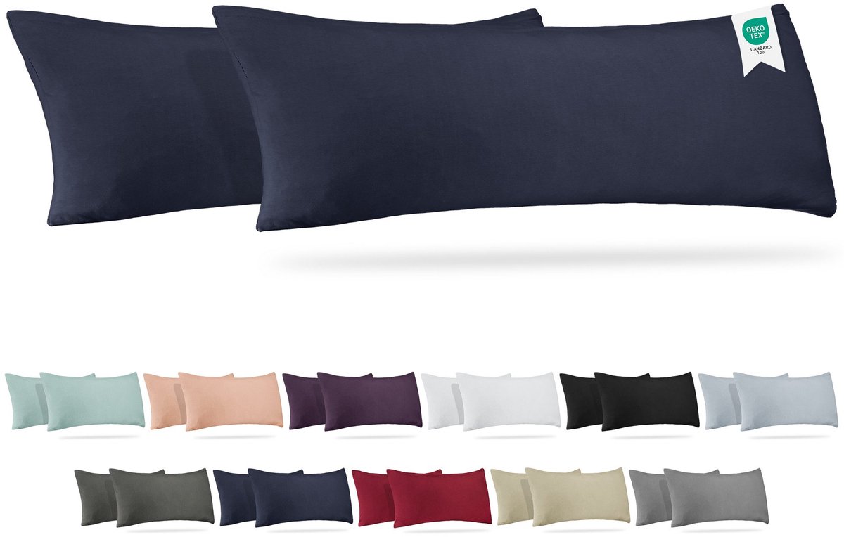 Barbons kussensloop 40x145 set van 2 - Jersey 165 g/m² kussenhoes - 100% Katoen - marineblauw
