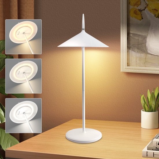 EGLO LED tafellamp buiten Scorrano, oplaadbaar bedlampje touch dimbaar, draadloze balkonlamp, oplaadbaar via USB, buitenlamp van wit kunststof, warm wit-koud wit, IP44