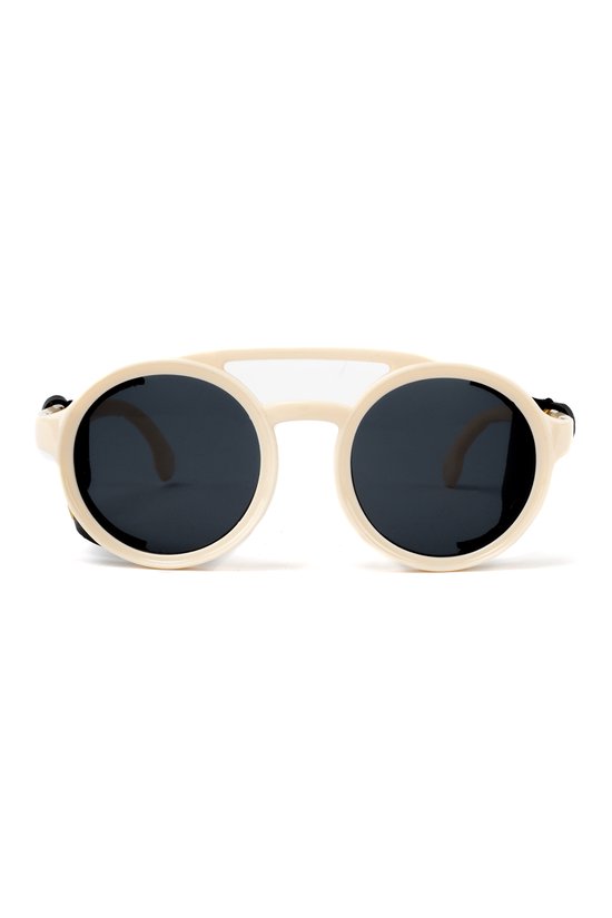 KIMU Motor Ronde Zonnebril - Beige Montuur Zijkanten - Zwarte Glazen - Volwassenen Kunststof Vintage Piloot Amerikaans Aviator Retro Festival van KIMU — afbeelding 3
