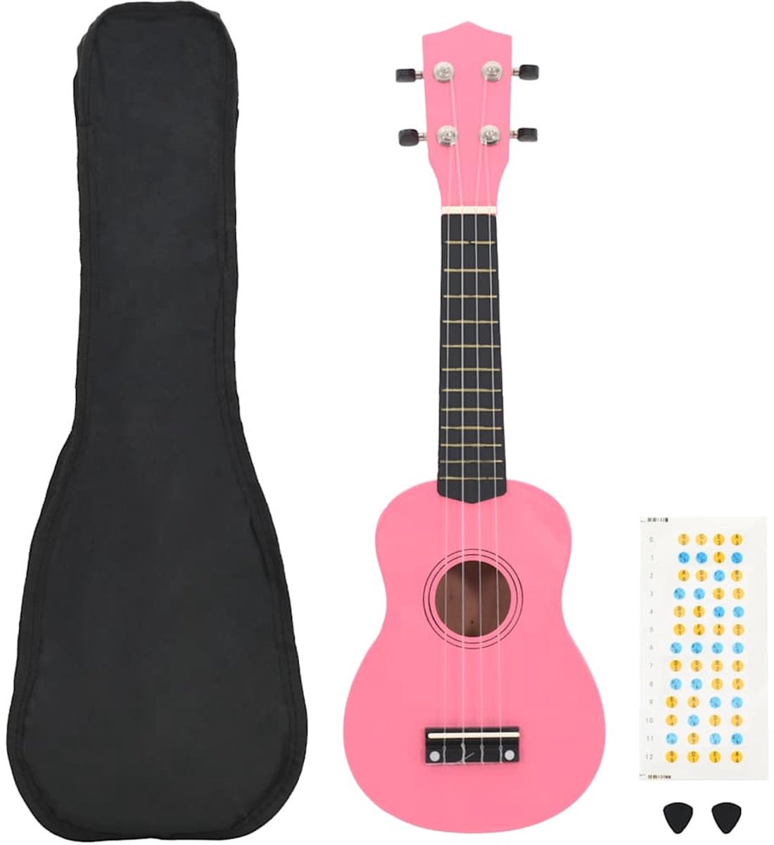 vidaXL - Ukuleleset - met - tas - voor - kinderen - sopraan - 21'' - roze