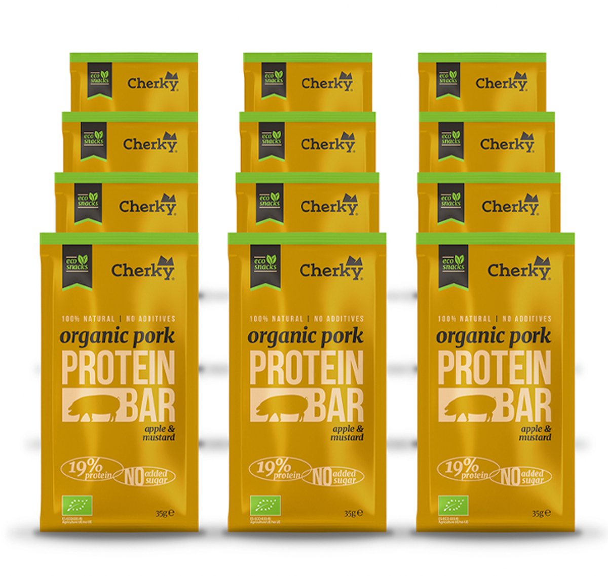 Cherky | ECO Iberian Pork Bar | Apple & Mustard | 12 Stuks | 12 x 35g