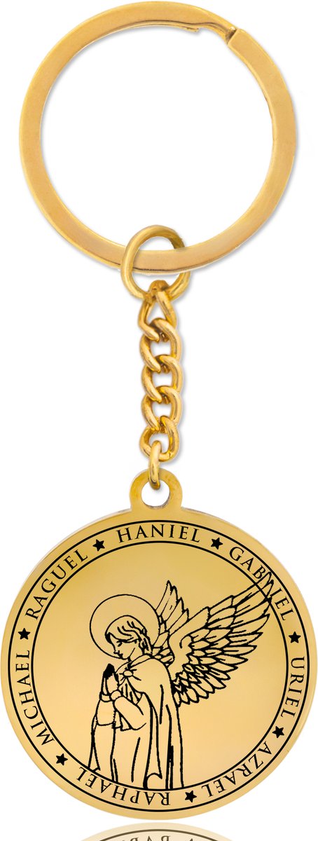 Beschermengel Haniël Sleutelhanger – Spiritueel Cadeau van Roestvrij Staal – Goudkleurig – Pax Amare