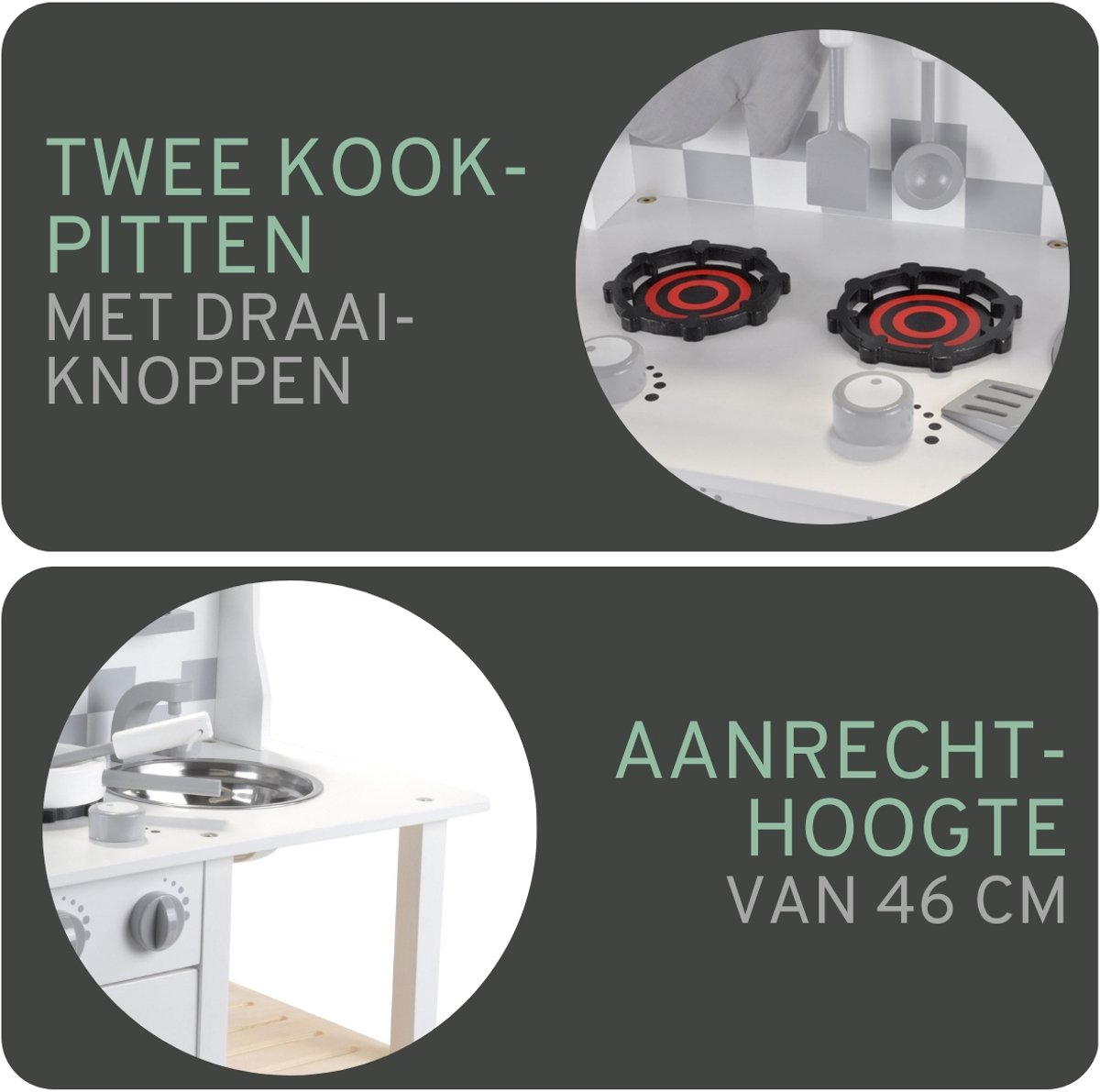 Bandits & Angels Houten Kinderkeuken Chef Deluxe White vanaf 2 jaar voor Jongens en Meisjes - Aanrechthoogte 46 cm - incl. 8 Accessoires - Kinder Keuken Wit - Keukentje Hout — afbeelding 6