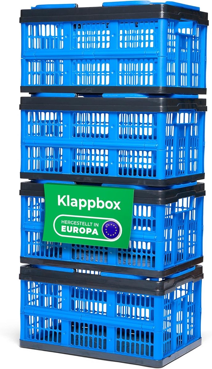 Novaliv Opvouwbare Box Blauw Set van 4 - 16L Opvouwbare Mand met Handvatten - Veelzijdige Boodschappenmand - Praktische Opbergdoos