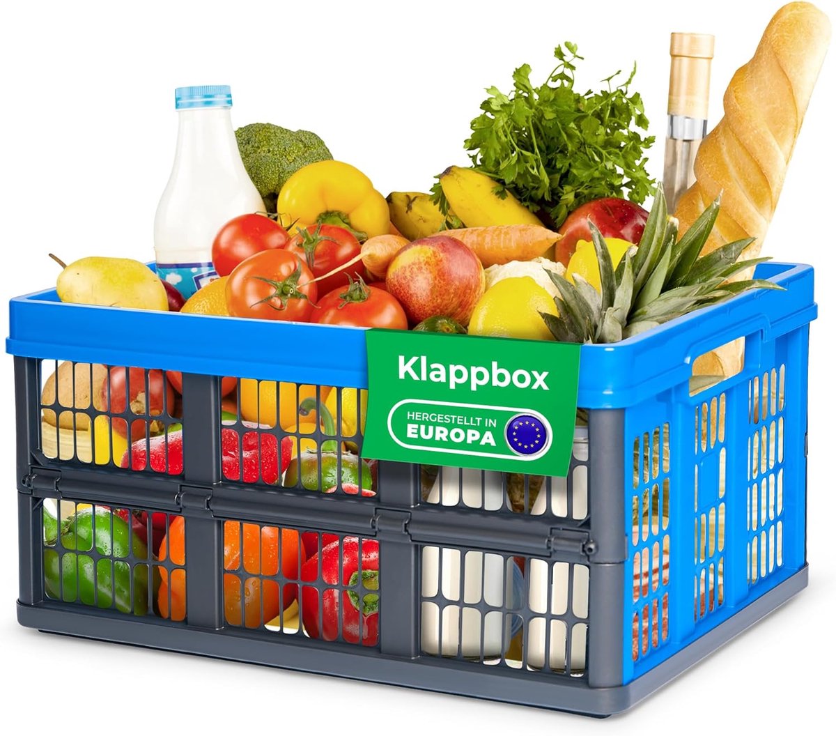 Novaliv Vouwbox 45l Blauw - Opvouwbare mandbox met praktische draaggrepen - Veelzijdige opbergbox