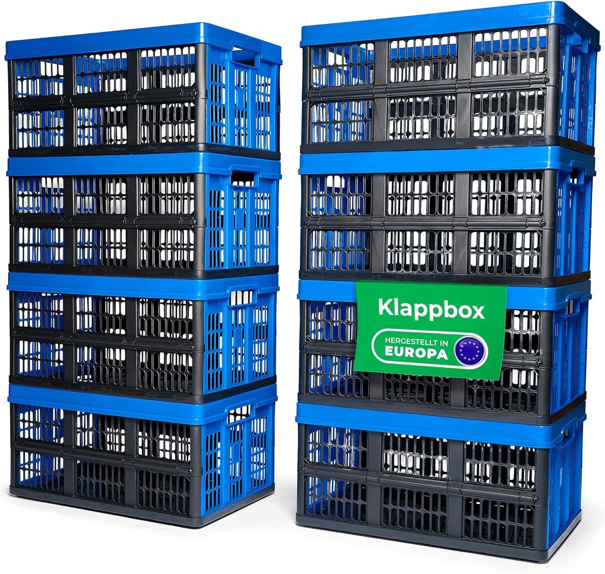 Novaliv Vouwbox 45l Blauw Set van 8 - Opvouwbare mandbox met praktische draaggrepen - Veelzijdige opbergbox