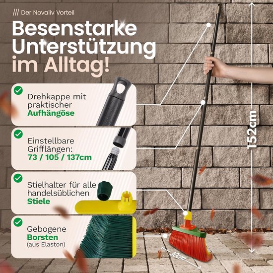 Novaliv klauwbezem met steel 30 cm inclusief jumbo veegset, speciale bezem met gebogen borstelharen, rood en geel - ideaal als tuinbezem, schraapbezem, kunstgrasbezem, ideaal voor op de camping van Novaliv — afbeelding 5