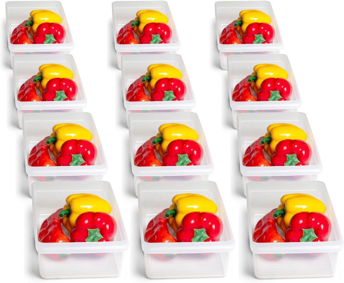 Novaliv 12x Koelkastorganizer 30,5 x 7,5 x 16 cm BPA-vrije organisatie Gemaakt in Duitsland Koelkastorganizer Voedselveilige opslag voor keuken Huishoudelijk Vaatwasserbestendig Organisatiesysteem keuken