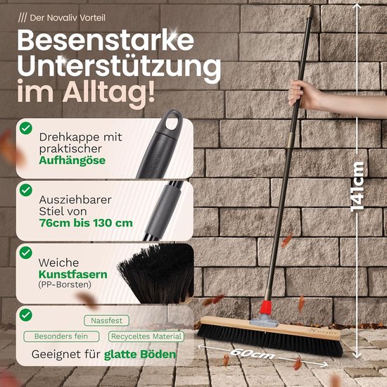 Novaliv Grote Bezem Halbezem 60 cm met Telescopische Steel Borstels Synthetische Borstels Bezem Fijn met Steel Werkplaatsbezem Halbezem Industriële Bezem Huisbezem Veegbezem Kamerbezem Haarbezem Groot van Novaliv — afbeelding 4