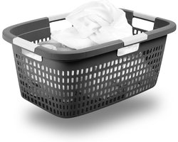 Novaliv wasmand met 4 handgrepen 40L antraciet, wasboxset wasemmer wascontainer voor badkamerwas vuile was, wasmanden wasmand opbergruimte wasmand verzamelbox