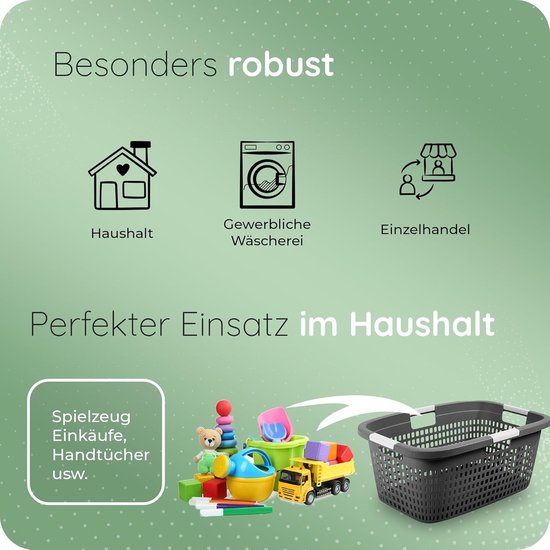 Novaliv Wasmand Set van 3 met 3 Handgrepen, 25 L, Antraciet, voor Badkamer, Wasgoed, Vuile Was, Wasbakken
