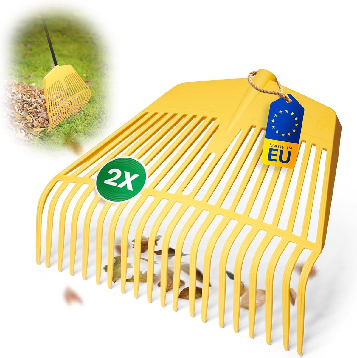 Novatool 2x Bladharkkopset, 2-in-1 combinatiegereedschap, bladhark en bladvork met 20 kunststof tanden, werkbreedte 45 cm, bladhark, tuinbezem, gazonhark, hark voor tuinafval, tuingereedschap zonder steel