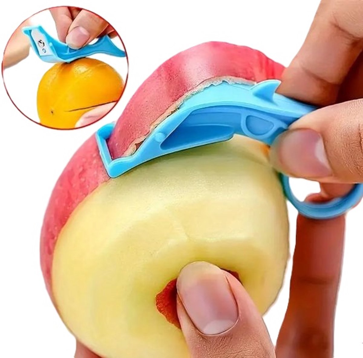 2-In-1 Schilmes I Fruitmes I Appels, Peren en meer Schillen I Met Sinaasappelschilmes I Ring Handvat I Blauw