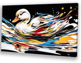 Kleurrijke abstracte eend kunst - Eend wanddecoratie - Kunstwerk dieren - Abstract expressionisme - Modern schilderij - Decoratie kamer - canvas 70x50 cm