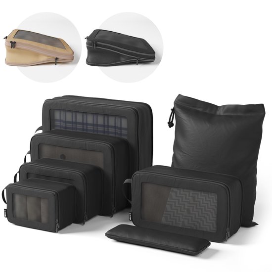 ONYX compressie packing cubes – 7 stuks – zwart
