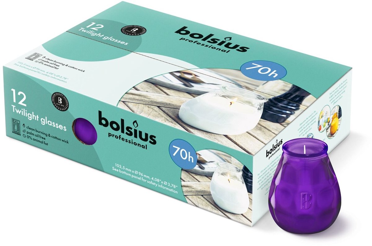 Bolsius twilight paars 70 uur 12 stuks