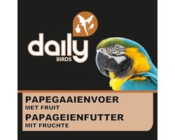 PAPEGAAIENVOER MET FRUIT-1,5KG-GEPOFTE GRANEN-GRIJZEROODSTAART-AMAZONES