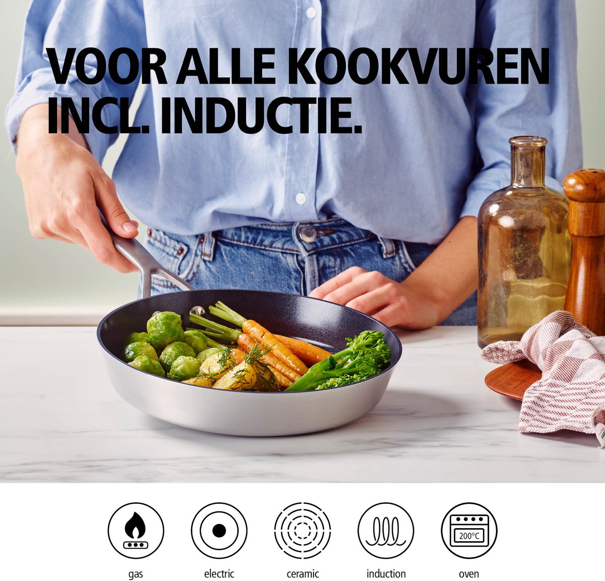 Brabantia Dusk 2-delige Koekenpannenset Ø 20 & 24cm – 100% PFAS Vrij - Keramische Antiaanbaklaag – Inductie Koekenpannenset - Vaatwasser- en Ovenbestendig – Grijs — afbeelding 7