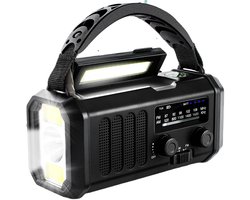 P-Repair - Noodradio - Opwindbare radio - Solar Opwindbaar - Powerbank Zonne-energie - 10.000mAh - Met zaklamp - USB oplader - USB-C oplader - Zwart