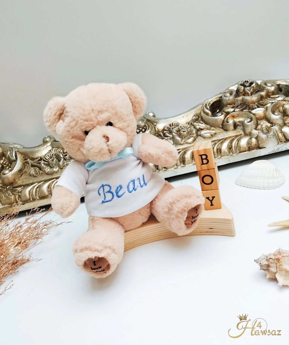 Goedkoopste Kraamcadeau met naam - Baby knuffel met naam - Hawsaz.nl cadeau - Babygeschenk - kado - Teddy beer - Lief - knuffel beer 18 cm - Naam Personaliseren - Babyshower cadeau - voor jongen en meisje - Geborduurd - Tweeling cadeau
